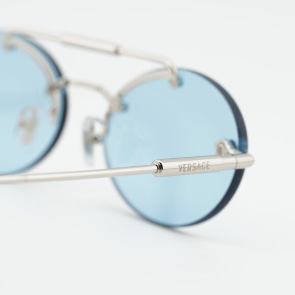 Versace VE2295 1000/1 Sunglasses Silver Oval Frame, Light Blue Lenses main image 8